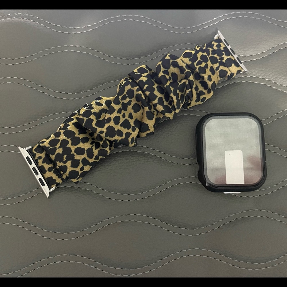 Cheetah Print Scrunchie Apple Watch Band with Face Cover